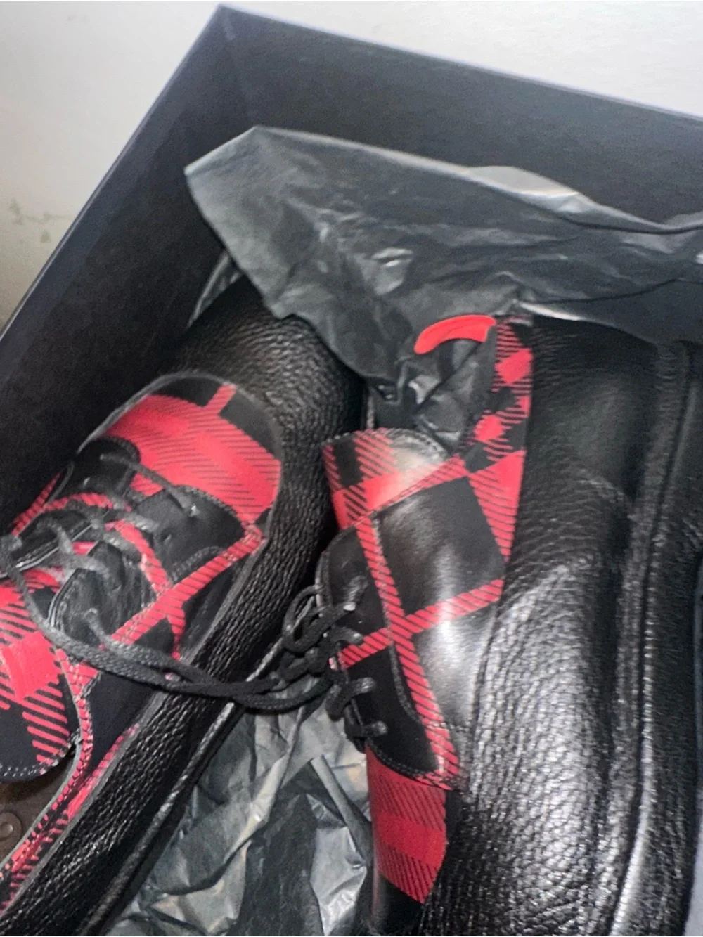 424 FourTwoFour Leather Cover Low Top Boot Plaid Print Leather Black Size 43RARE